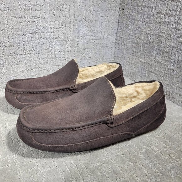 Ugg Ascot Men's Size 11EEE US Brown Suede Slip On Wool Shearling Shoes 1103889 - Picture 6 of 10